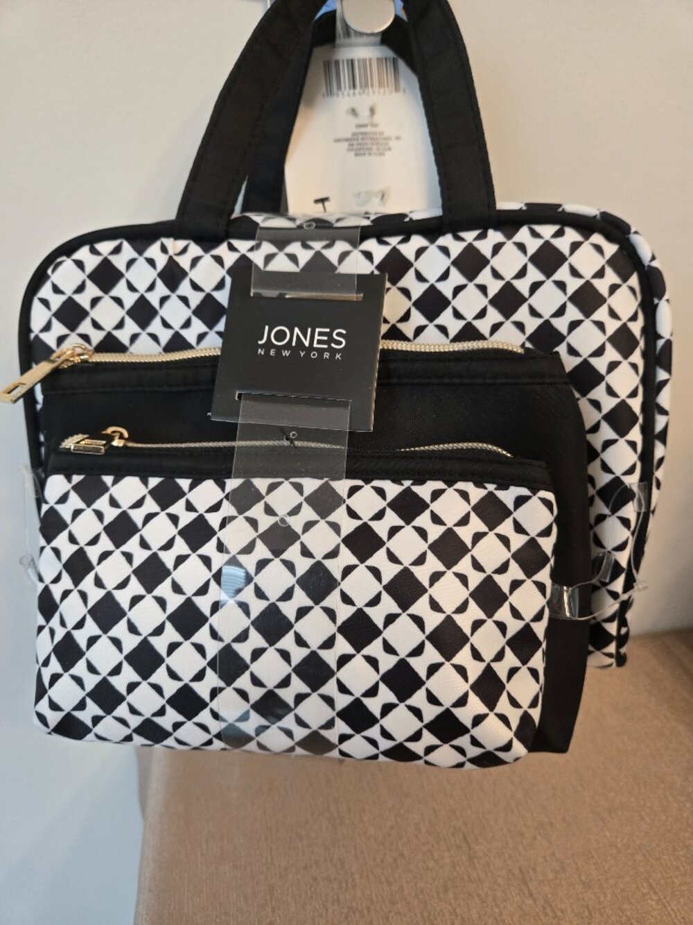 NWT Jones New York 5-Piece Travel Cosmetic Bag Set Black White TSA Toiletry Orga - Picture 2 of 11